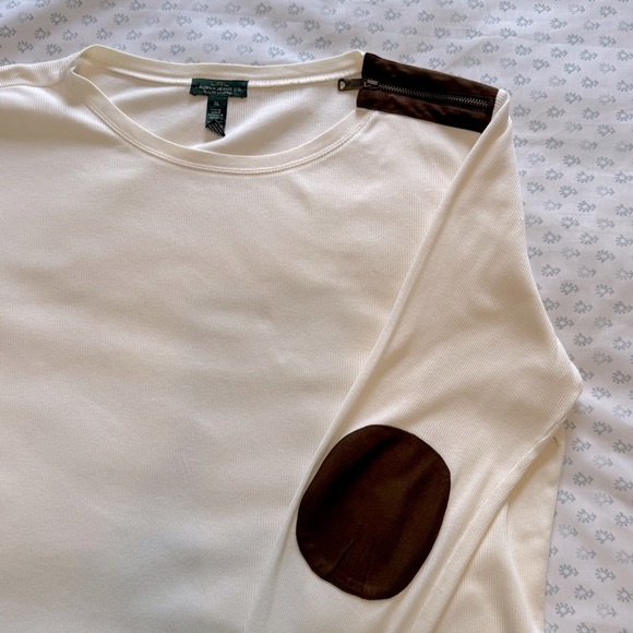 Ralph Lauren Jean Company Ivory Long Sleeve XL Top with Elbow Patches - Picture 5 of 6